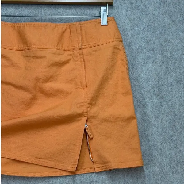 Express Orange Cotton Blend Zip Front Mini Skirt Size 6 Y2K‎ Bright Preppy - Image 4