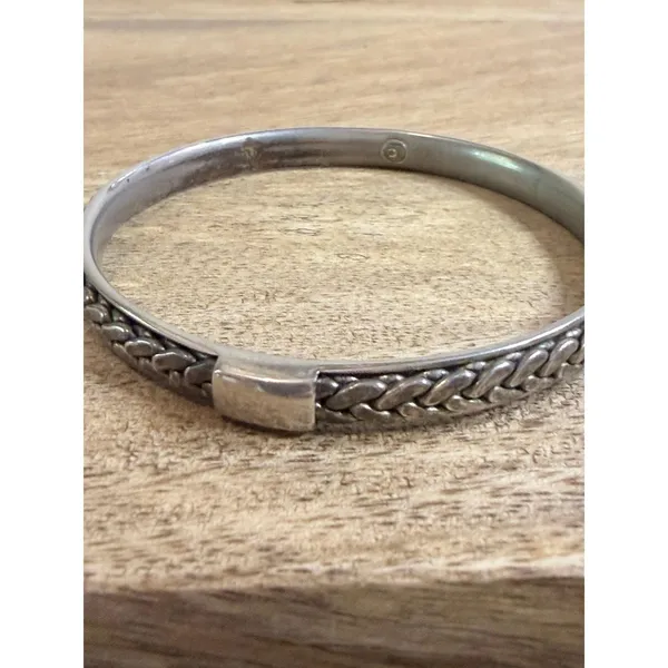 Vintage Liz Claiborne Silver Tone Braided Bangle Bracelet Signed LC - Image 2