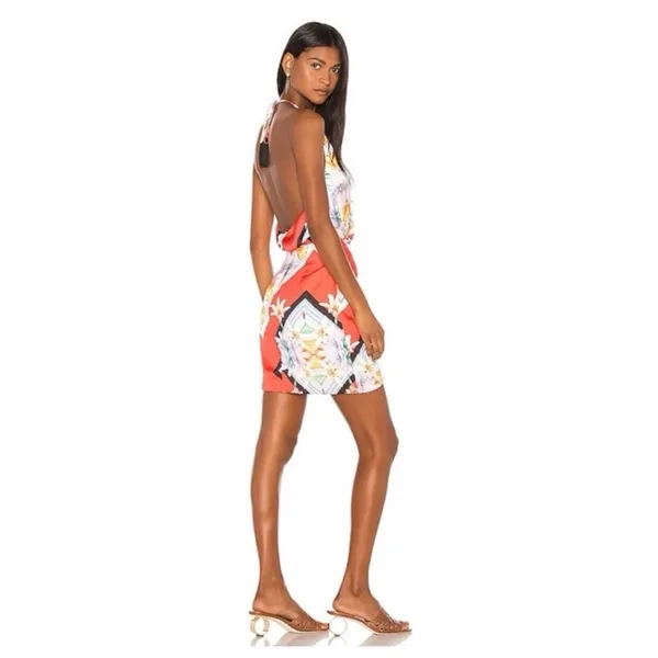 Song Of Style Jemma Mini Dress Size XS Scarf Print Fringe Halter Vacation Satin - Image 15