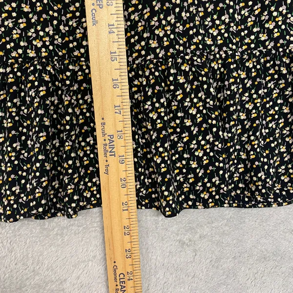 Madewell Top Womens Small Black Floral Print Tiered Ruffle Sleeve Cottage Button - Image 6