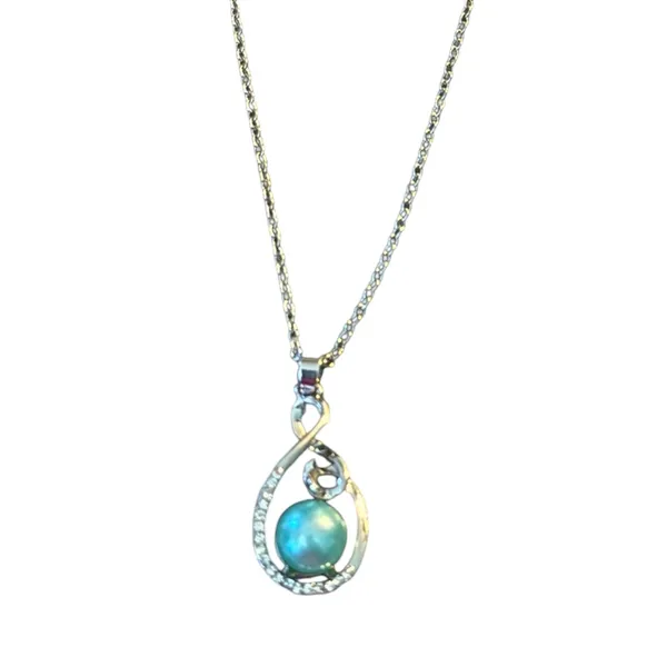 Blue Faux Tahitian Pearl Diamond Silver Necklace 20" - Image 4