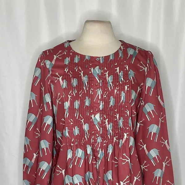 Anthropologie GEISHA DESIGNS Reindeer Deer Print Pleated‎ Top Blouse Medium - Image 3