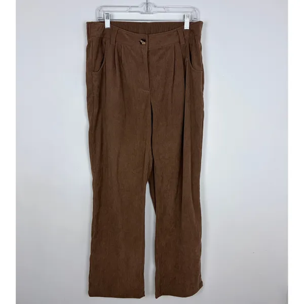 Halara High Rise Corduroy Pleated Straight Pants Soft Casual Brown Large Tall - Image 2