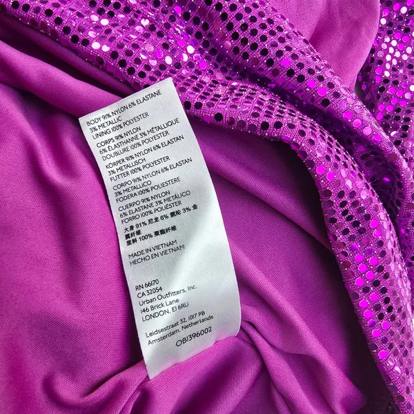 Urban Outfitters Magenta Purple Sequin Cowl Neck‎ Ruched Mini Dress Small - Image 7