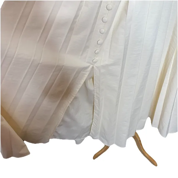 EBLuxe Cream Fitted Bodice Button Belted Ruffle Maxi Dress Size Medium - Image 5