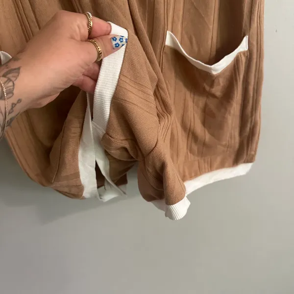 ASOS Design Contrast Collar Oversized Rib Romper In Brown - Image 7
