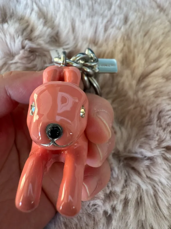 NWT Coach Bunny Rabbit Bag Charm Keychain Fob Silver Coral Pink CBH21 - Image 4