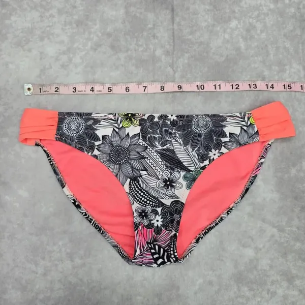 Maui and‎ Sons Black White Pink Floral Cheeky Medium Bikini Bottom Swimwear - Image 3