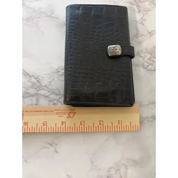 Ralph Lauren Black Croc Embossed Leather Bifold Wallet RL Logo Tab Closure - Image 3