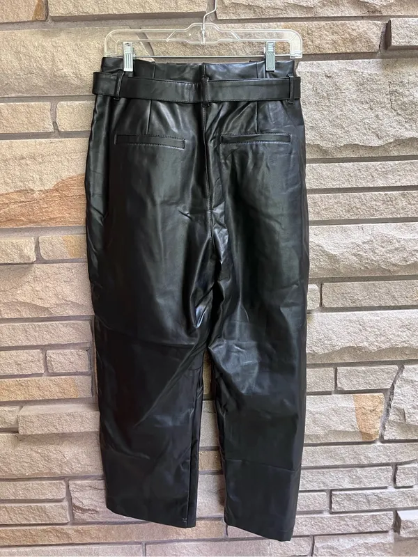 Abercrombie & Fitch A&F Black Faux Leather Belted Trouser Pants Size large - Image 3