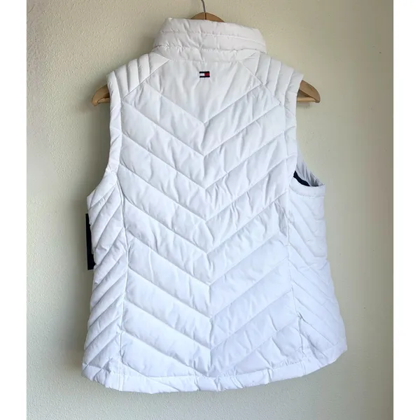 NWT TOMMY HILFIGER White Quilted Puffer Vest Chevron Gilet Womens Small - Image 2