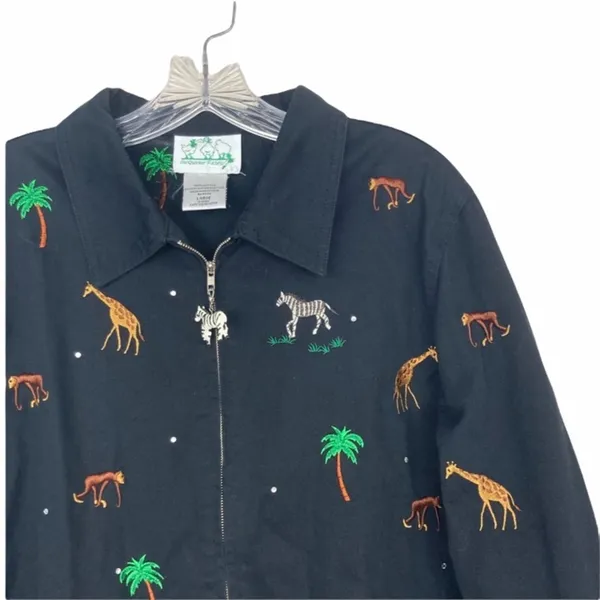 Quacker Factory Zebra Giraffe Monkey Embroidered Full Zip Sz L - Image 2