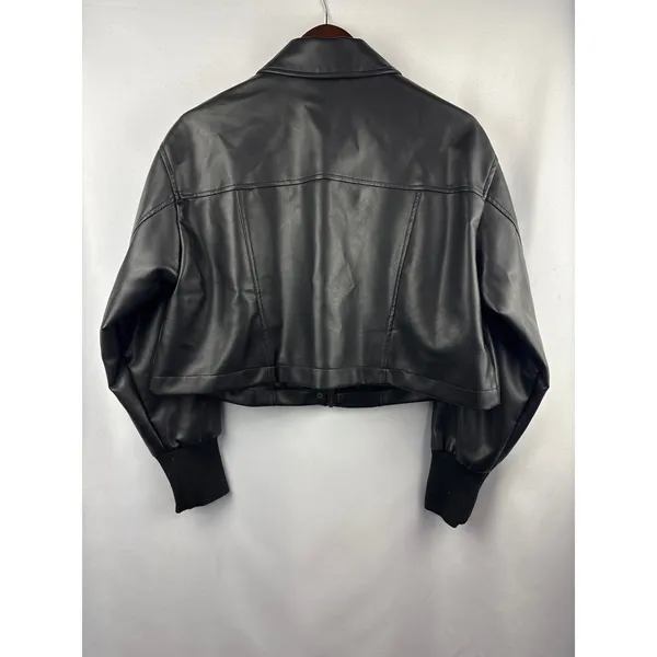 Women’s Open Edit Size 1X Black Faux Leather Biker Jacket - Image 3