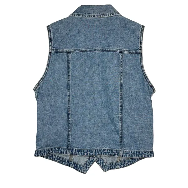 Vintage Bill Blass Denim‎ Vest Medium Blue Floral Embroidered Rhinestone 90s Y2K - Image 6