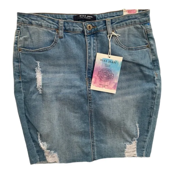 Wax Jean Basic‎ Denim Distressed Skirt Size M - Image 9