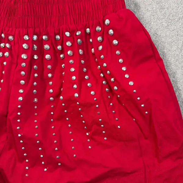 TCEC Studded Rhinestone Shorts Women's Small Crimson Red Elastic Waist Pockets - Image 2