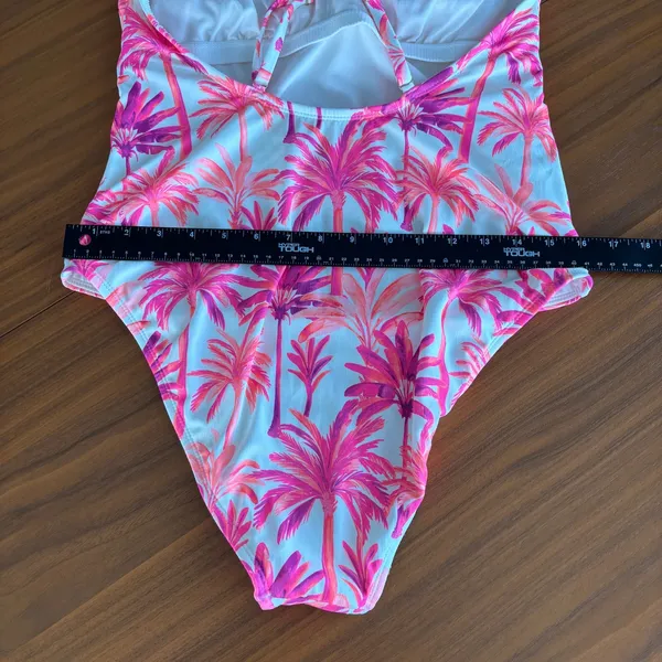 Shade & Shore One Piece Swimsuit L Pink Purple Palm Tree Beachy Tropical Whimsy - Image 11