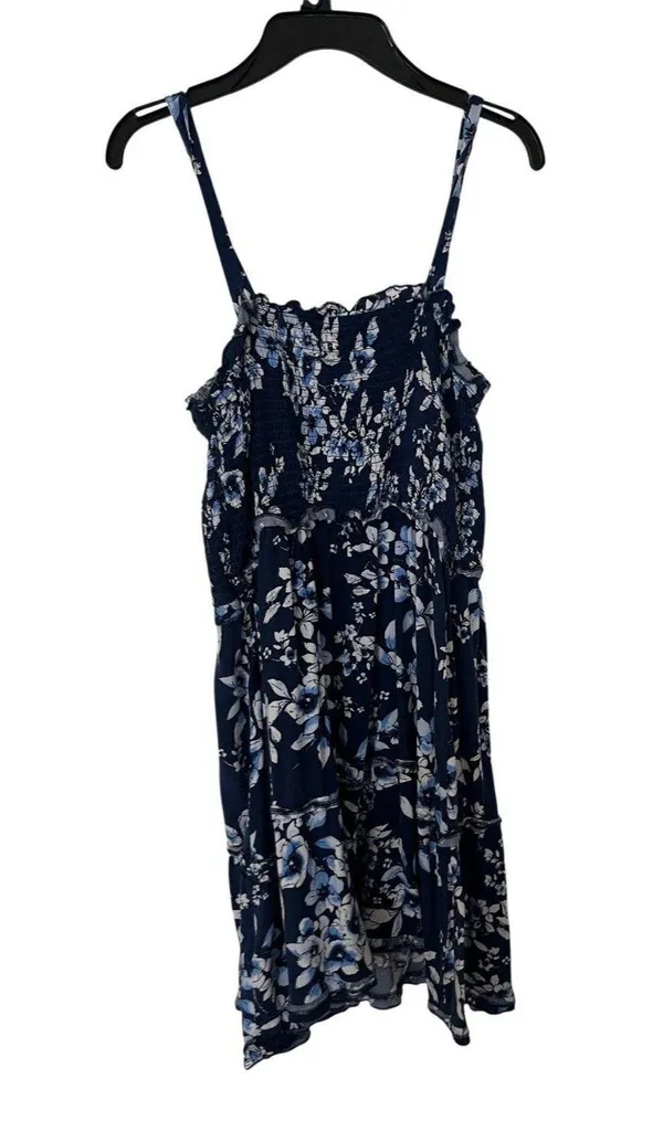 Band Of Gypsies Tiered Ruffle Mini Dress Blue Floral Large - Image 3