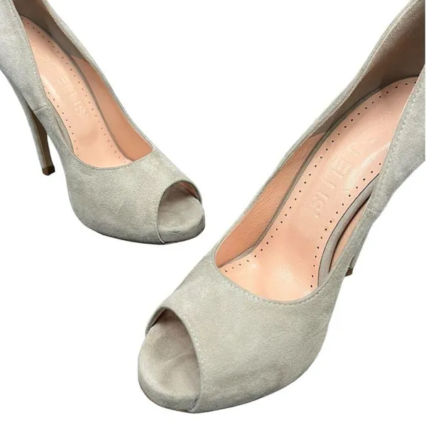 Marc Ellis New York Peep Toe Suede High Heels in light gray size 39 (US 9) - Image 6