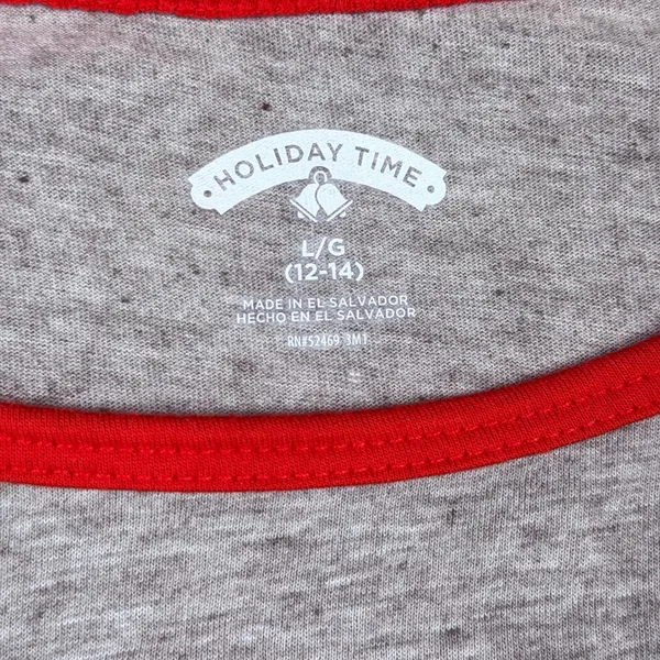 Holiday Time Women's Merry Christmas Raglan Baseball Tee Gray Red Plaid Lg 12-14 - Image 3