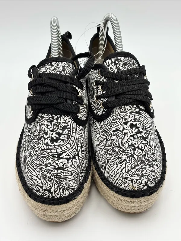Catisa Black & White Paisley Espadrille Lace-Up Flats Size 37 / US 6.5 - Image 2