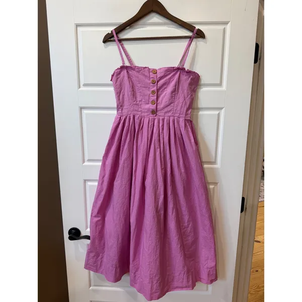 Free People Lilah Pink Pleated Tube Midi Dress Smocked Back Large - Image 2