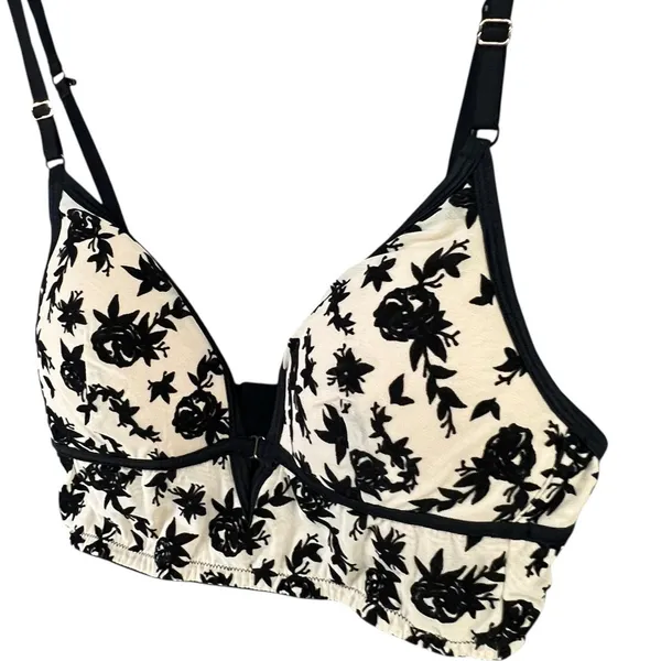 INC International Concepts Bralette‎ S Tan Black Velvet Floral Wirefree Coquette - Image 6