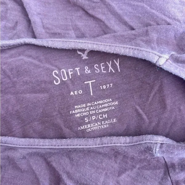 American Eagle Soft & Sexy Lace Trim Short Sleeve Tee Top S Purple - Image 2