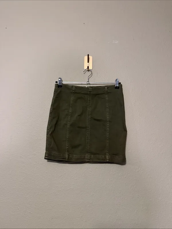 Free People Modern Femme Denim Olive Green Fitted Comfortable Soft Mini Skirt 4 - Image 4