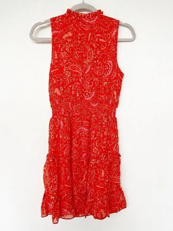 NEW Anthropologie Paisley tiered Mini Dress Sleeveless XSMALL Orange pink - Image 5