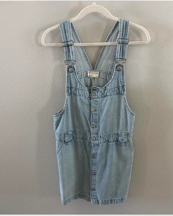 Free People Edie overall dress skirt apple blues denim adjustable NWT We The Free M - Image 5