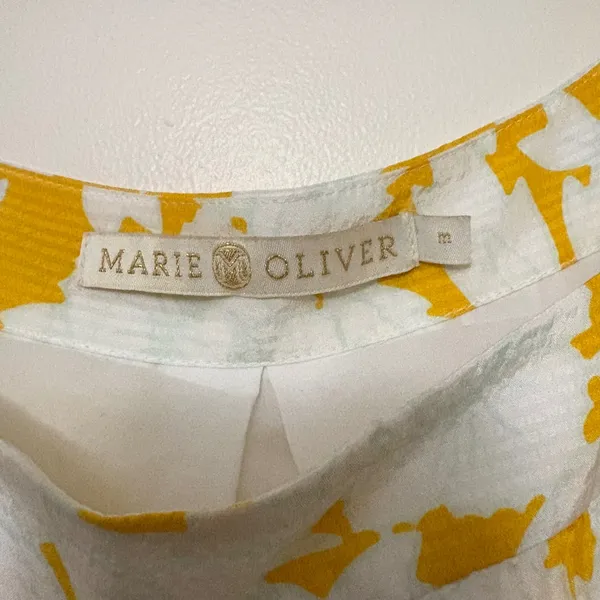 Marie Oliver‎ Yellow White Abstract 100% Silk Tiered Ruffle Maxi Dress Womens M - Image 3