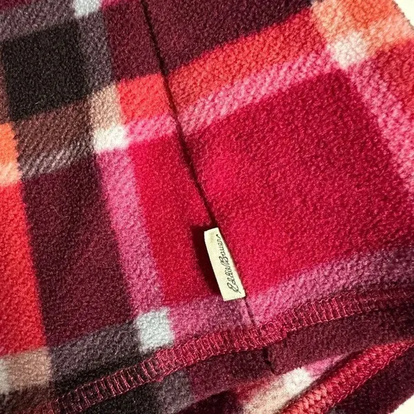 Eddie Bauer Pink/Orange Plaid Quarter Zip Fleece Pullover Sweatshirt - Image 8