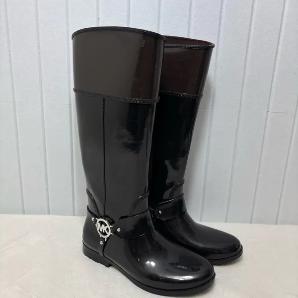 Michael Kors Fulton Tall Rain Boots Black‎ and brownSize 8 - Image 6