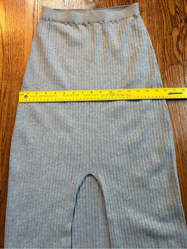 Free People Skyline Midi Skirt Gray Rib Knit Front Slit High Waist Size M - Image 9