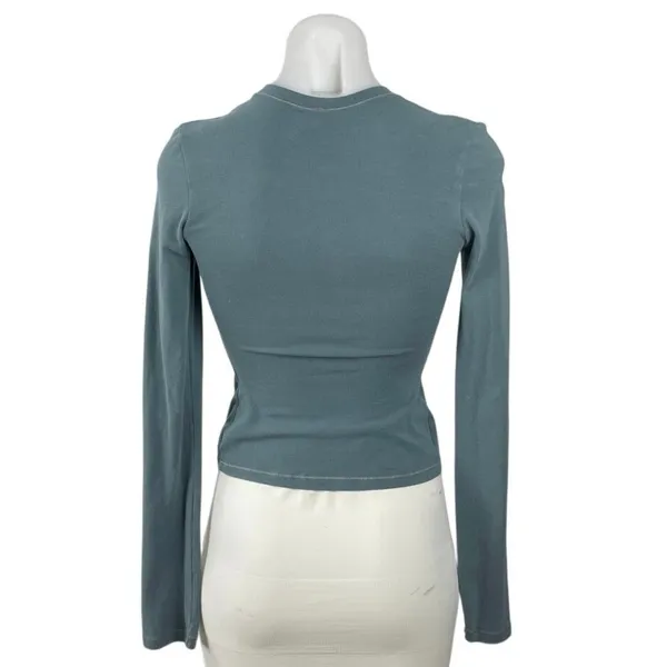 Skims Blue Long Sleeve Slim Mock Neck Knit Stretch T Shirt Tee Top Size XS - Image 4