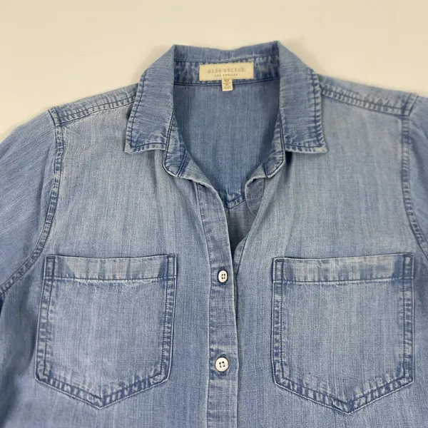 Side Stitch Shirt Womens XXS Light Blue Lyocell Chambray Button Down Tunic Top - Image 3