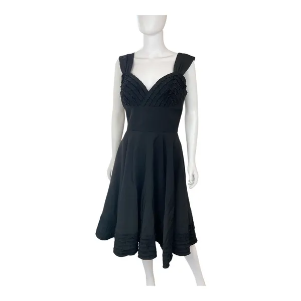 Candice Gwinn New Orleans Black Dress Ruffle Trim Fit‎ & Flare Midi Party Sz 8 - Image 3