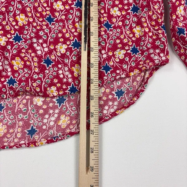 Maeve By Anthropologie Blouse Womens 14 Red Floral Henley Long Sleeve Ruffle Top - Image 5