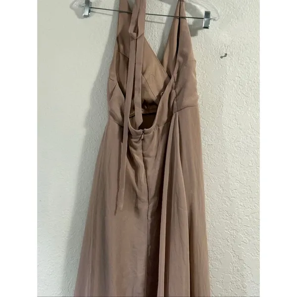 Birdy Grey Dress Maxi Wedding Moni Halter Bridesmaid Chiffon Taupe Small - Image 4