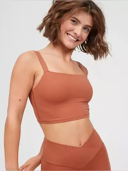 Aerie real me sports bra long line top crop workout ribbed rust twilight square - Image 5