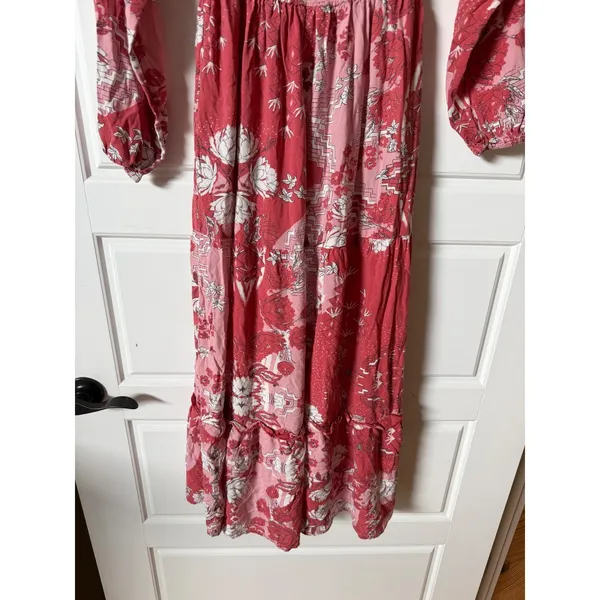 Natural Life Pink Floral Smocked Midi Dress‎ Small Boho Cottagecore - Image 4