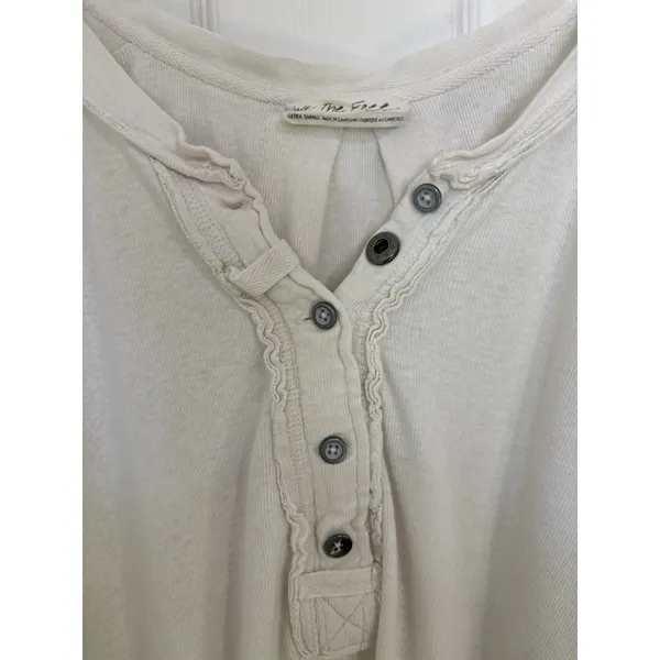 Free People We the Free White Heritage Henley Top Linen Cotton Oversized XS Boho - Image 8