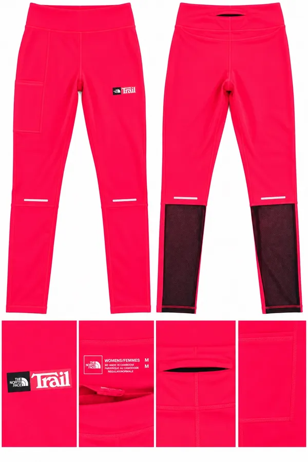 The North Face Trail Running Leggings Hot Pink/Coral Mesh Pocket Women’s M - Image 2
