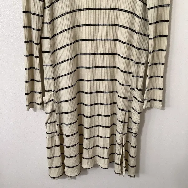 Daytrip Minimalist Chic Cozycore Slouchy‎ Striped Cream Long Open Cardigan Small - Image 8