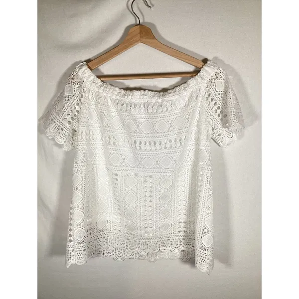 ANTHROPOLOGIE Sunday in Brooklyn‎ Eyelet Top White Romantic Cottagecore Small - Image 4