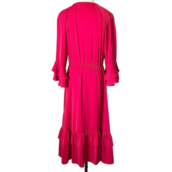 Kobi Halperin Bryant Red Braided V-Neck Ruffle Sleeve Midi Dress Size Small - Image 4