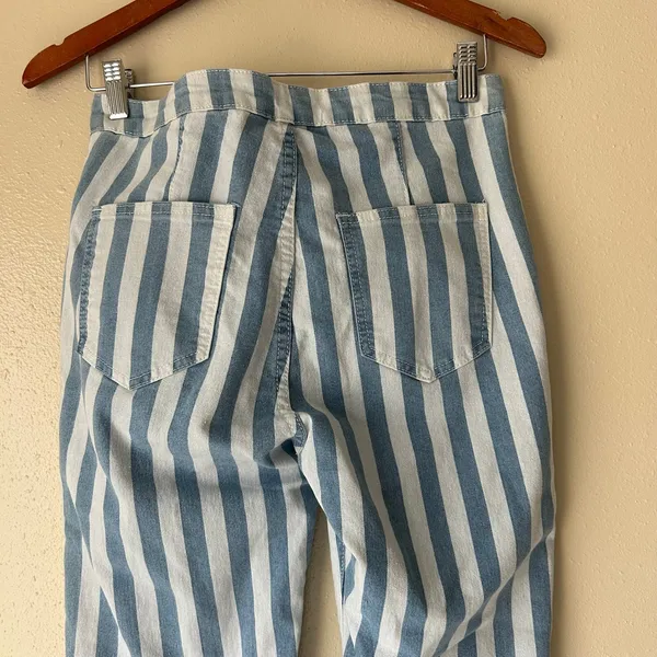 Buddy Love Blue and White Jojo High Waist Stripe Flare Jeans Size 28 - Image 10