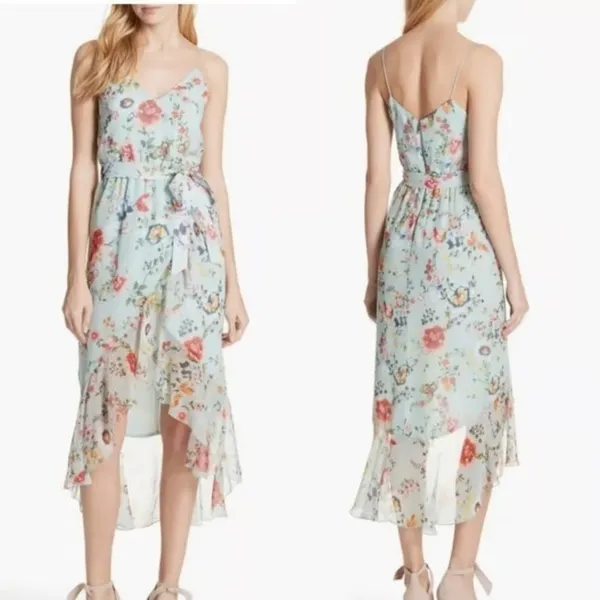 $395 Alice+Olivia Mabel Light Blue Floral Midi Dress 0 - Image 3
