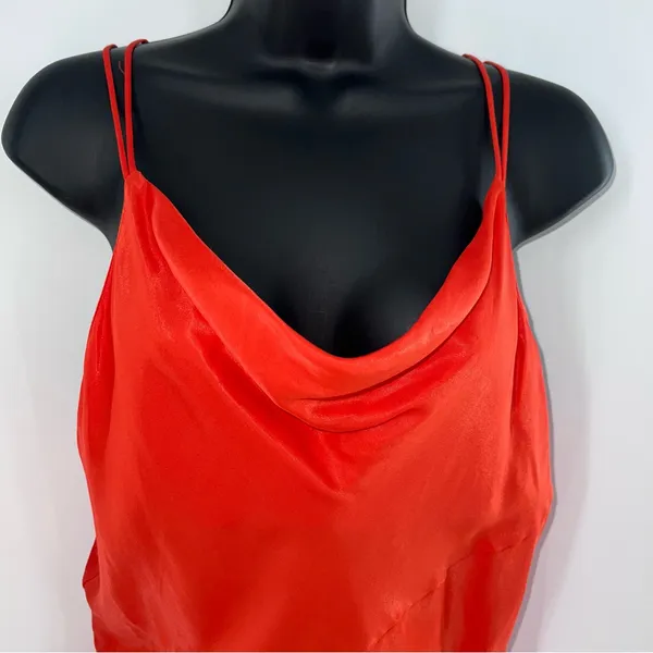 Zara Women’s Bright Orange Chemise Silky Satin Summer Slip Dress-Size L - Image 2